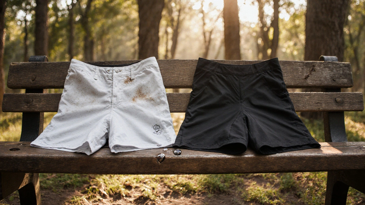 Confronto tra pantaloni di cotone bagnati e mutandine da ciclismo con imbottitura integrata.